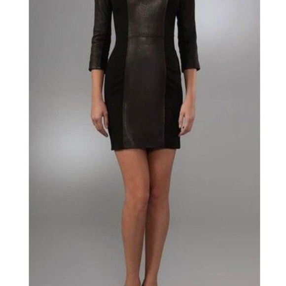 Diane von Furstenberg DVF black jersey leather dress - Picture 2 of 8